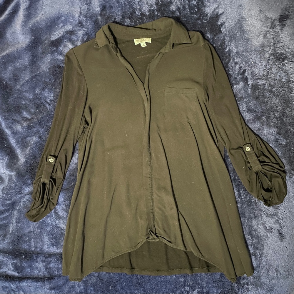 S 2013 Joseph A. Black loose fit V-neck collared 3/4 sleeve shirt